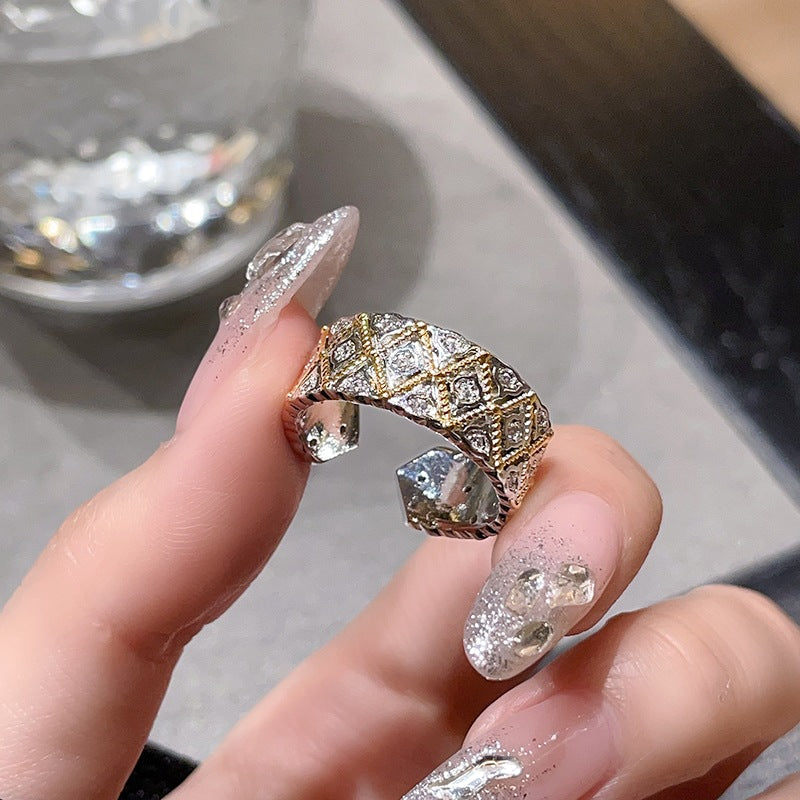 Wholesale Retro Brushed Craft Woven Pattern Gold Micro-inlaid Ring Adjustable Rings ACC-RS-JiuHao008