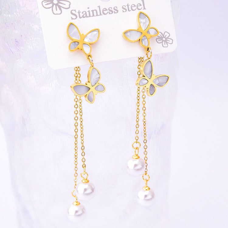 Wholesale Titanium Steel full diamond round pendant mid-length flower earrings