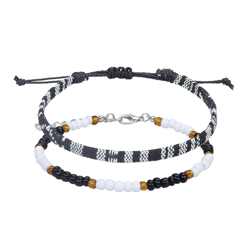 Wholesale  Bohemian style rice bead woven anklet colorful fabric foot decoration