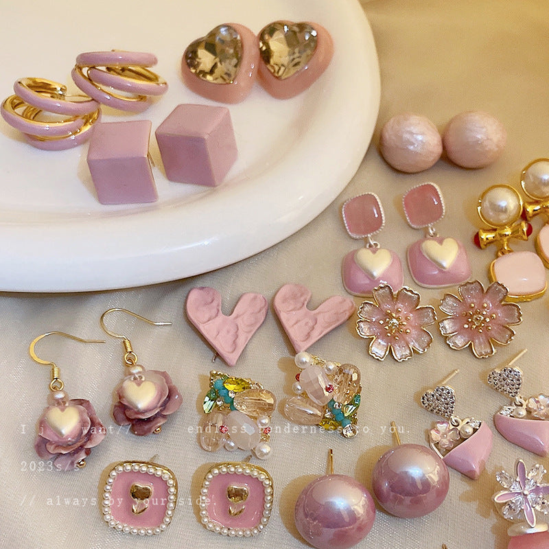 Wholesale Silver Needle Pink Pleated Love Flower Opal Pearl Earrings ACC-ES-Fengm005