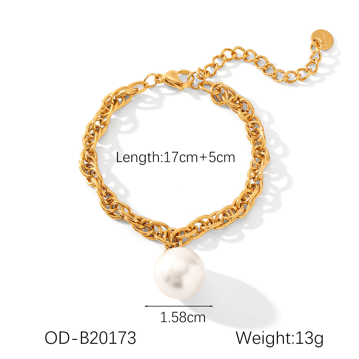 Wholesale Stainless Steel 18K Gold Pearl Pendant Bracelet