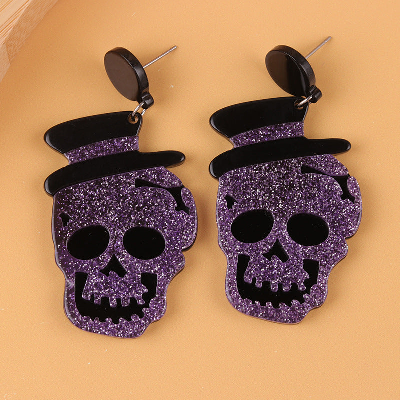 Wholesale    Color Skull Acrylic Earrings
