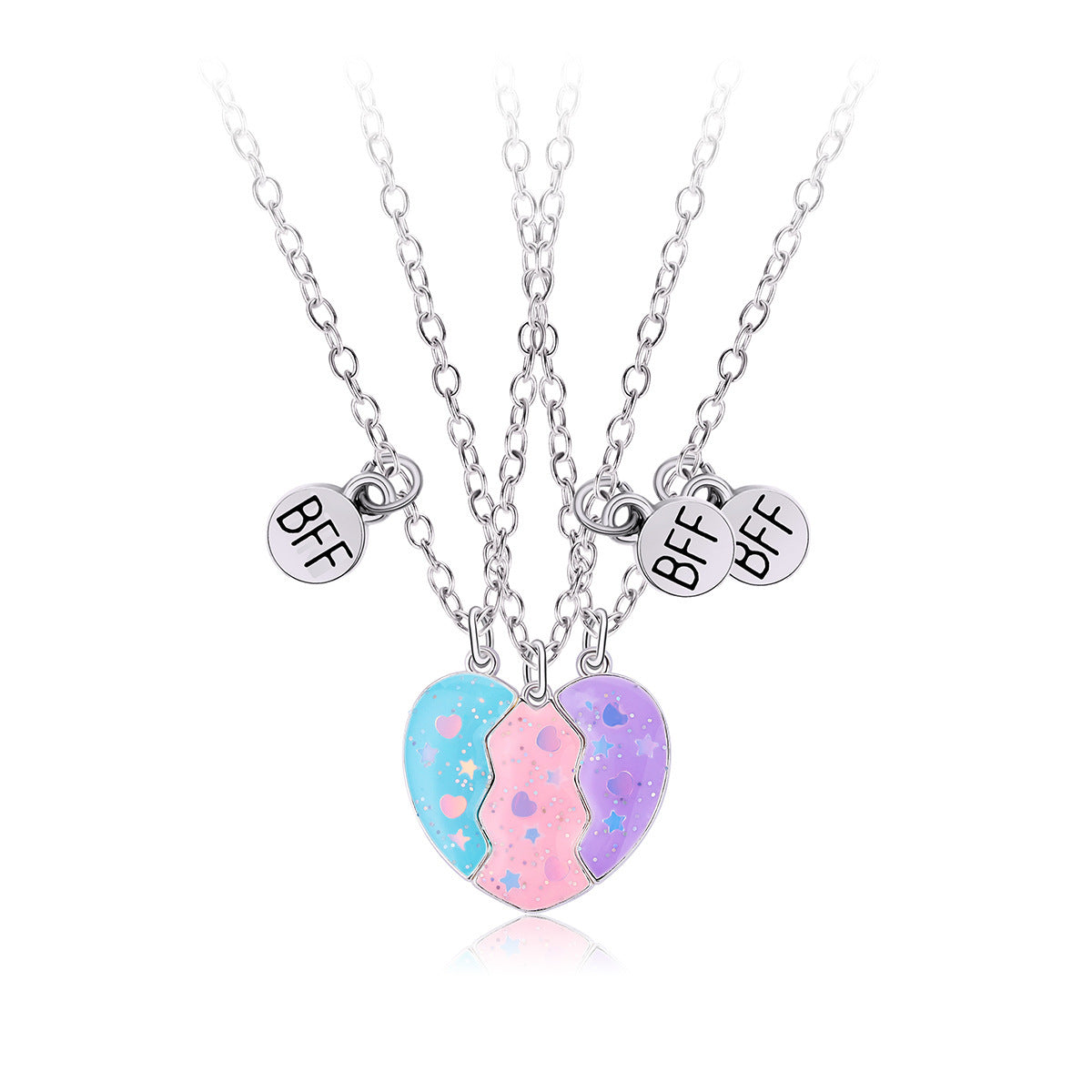 Wholesale Magnetic Cute Sequin Heart Pendant Necklaces Necklace Set ACC-NE-Tiangao007