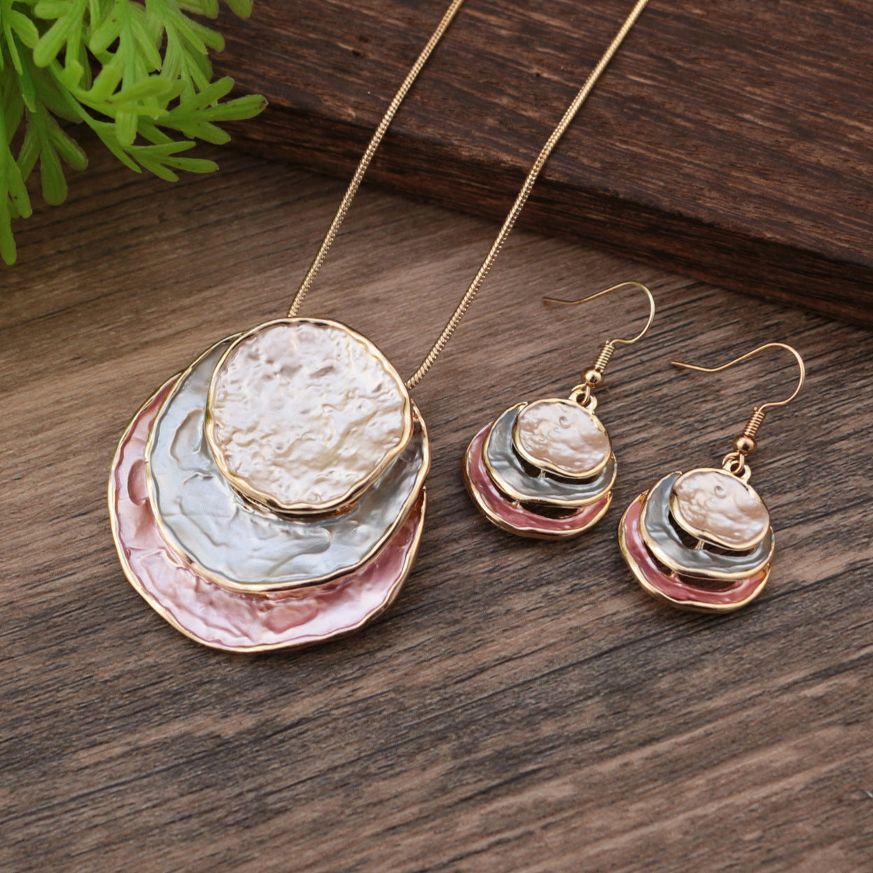 Wholesale  color painting oil three-layer ring hollow pendant earrings suit