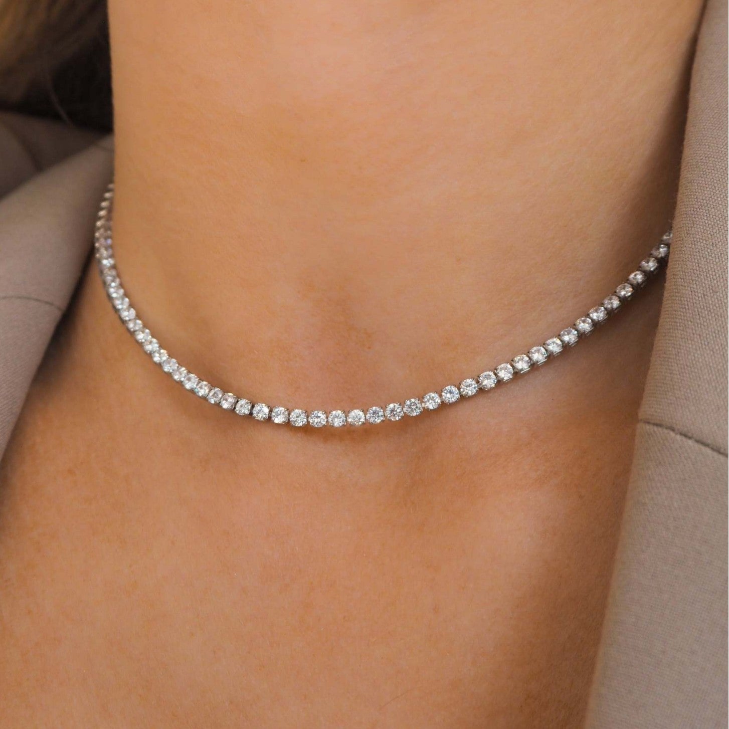 Wholesale  Luxury Tennis Bracelet  Stainless Steel 2mm Zircon Chain Necklace