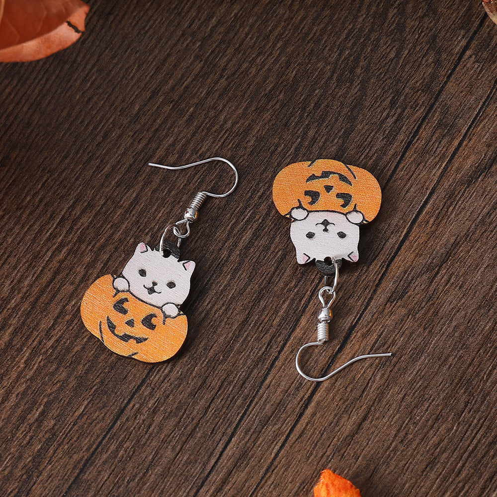 Wholesale   Cute Cat  Pumpkin Funny Pendant Halloween Earrings