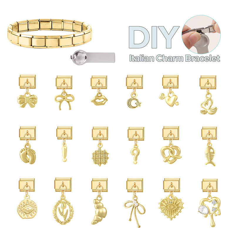 Wholesale Italian Charm Bracelet 9mm DIY Splicing Gold Pendant Stainless Steel Composable Bracelet