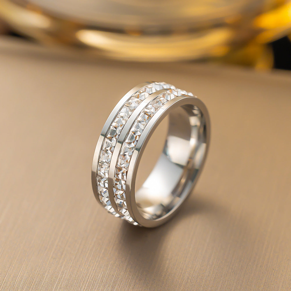 Wholesale Single and Double Row Diamond Ring Titanium Steel Rings Full Diamond Ring ACC-RS-Yibao001