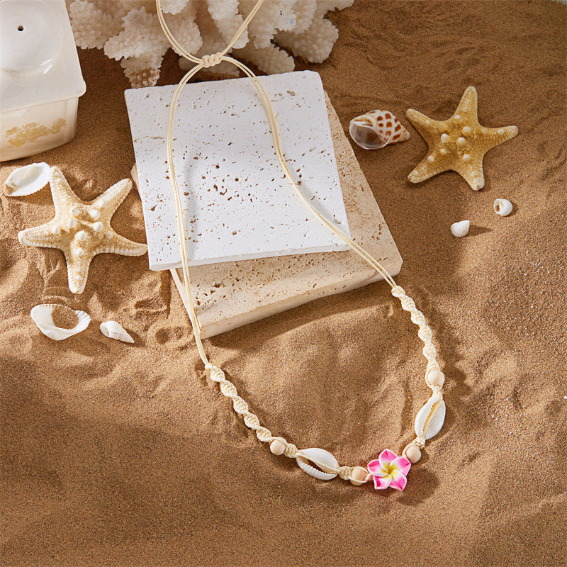 Wholesale Beach Shell Necklace High-grade Soft Pottery Flower Adjustable Woven Necklace