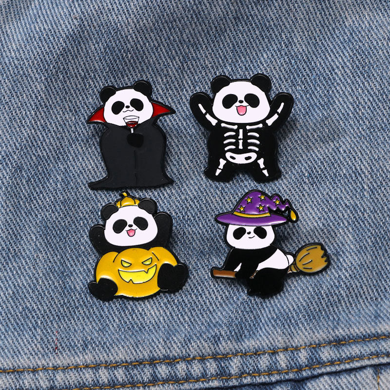 Wholesale  Panda Cartoon Brooch Drip Oil Alloy Badge With Pumpkin Witch Vampire Skull Fashion Accessory For Party Gift Boutique Resale
