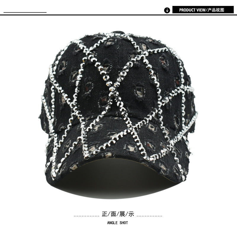 Wholesale Ripped Leopard Washed Diamond Rhinestone Fashion Baseball Cap