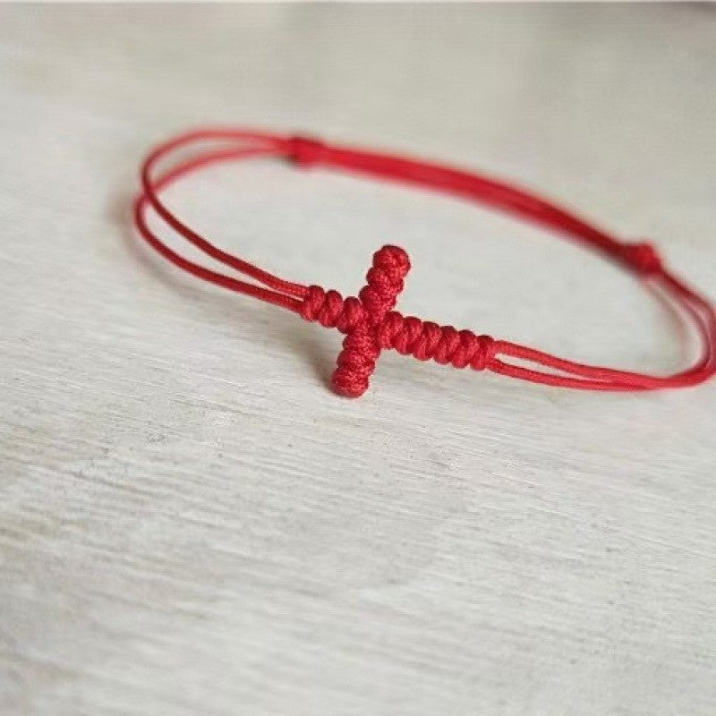 Wholesale Hand Knitted Cross Charm Bracelet Adjustable Red Rhinestone Jewelry Accessory For Everyday Wear And Boutique Resale