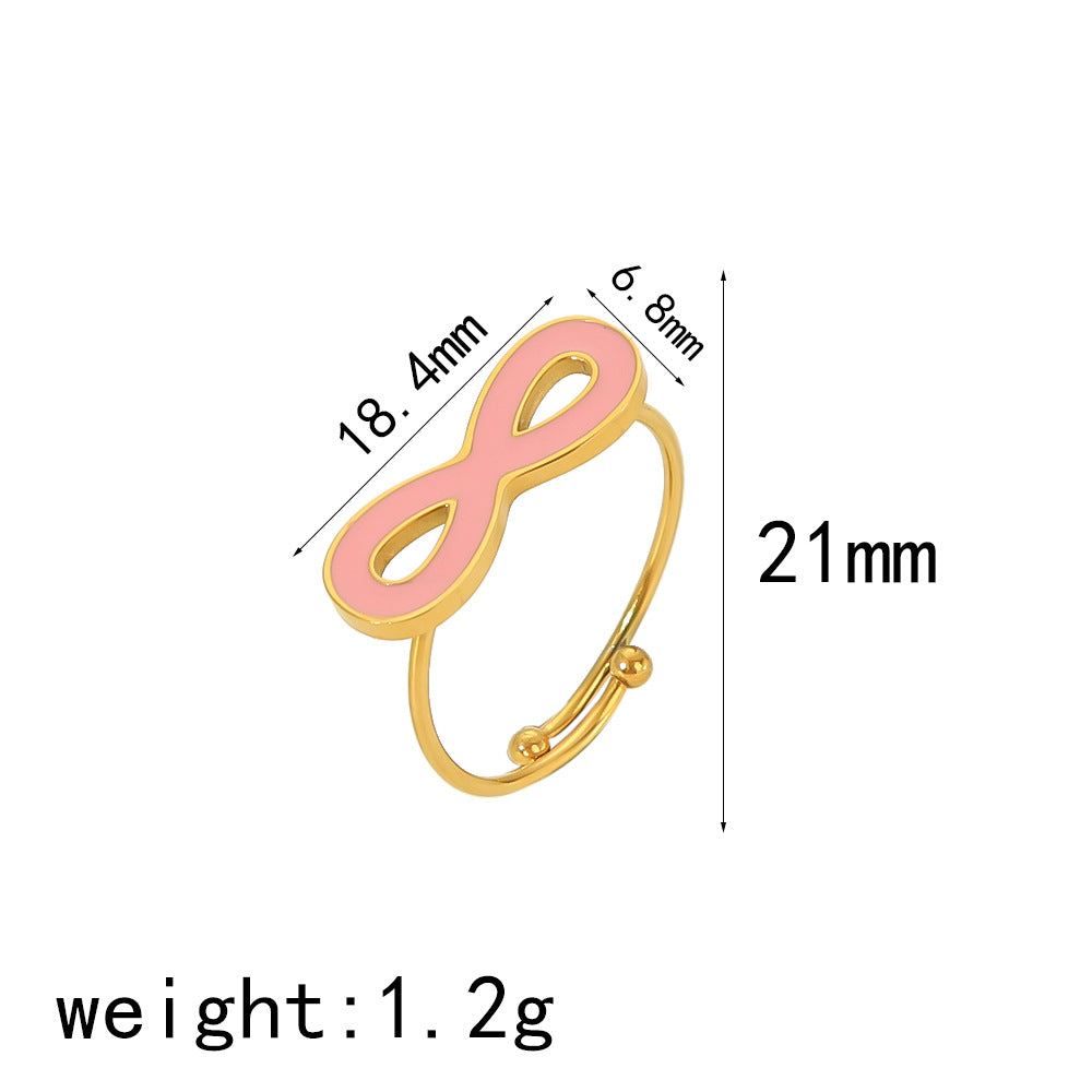Wholesale Peach Pink Oil Drop 18K Gold Stainless Steel Rings ACC-RS-LiQuan006
