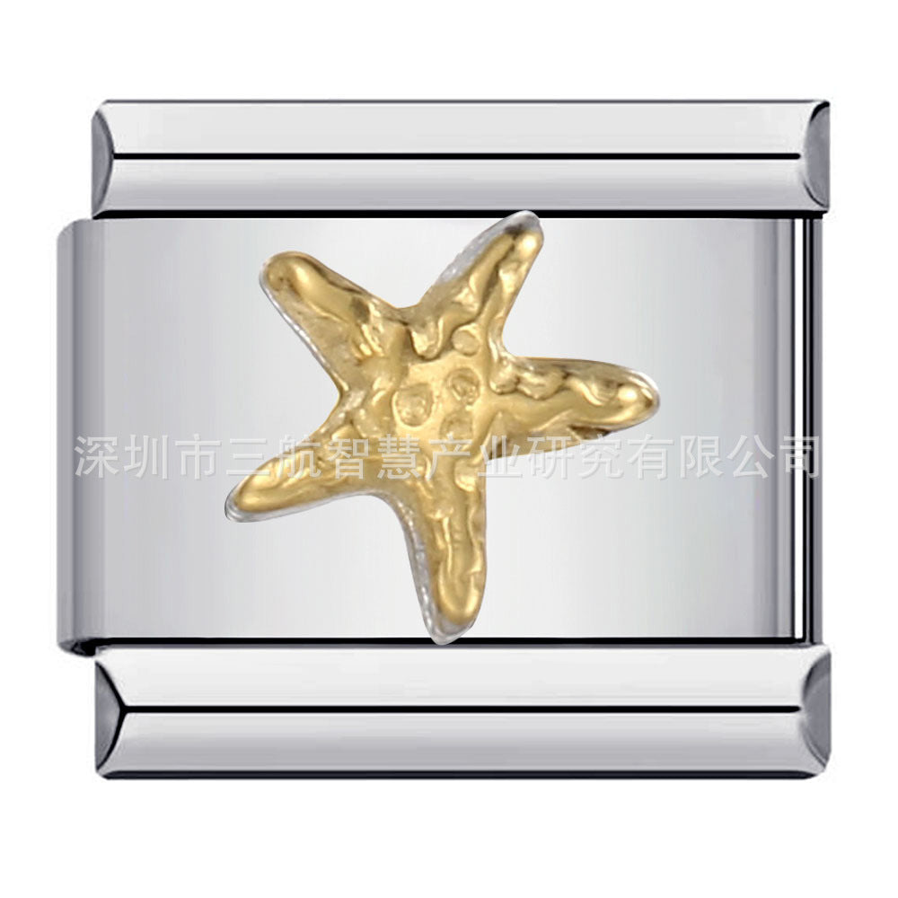 Wholesale 5pcs Italian Charm Bracelet 9mm DIY Splicing Star Smiley Face Stainless Steel Composable Bracelet