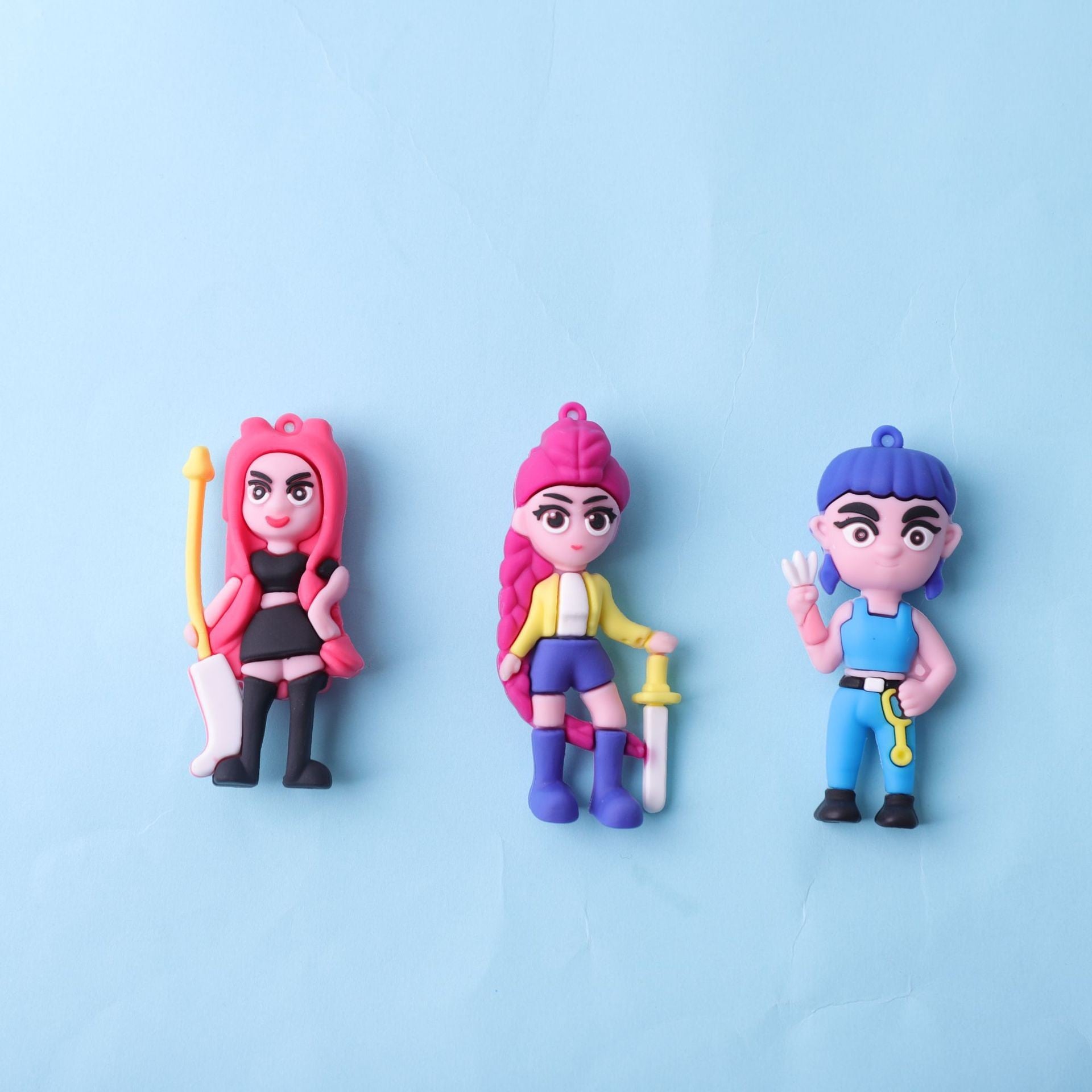Wholesale PVC soft glue witch hunting girl group surrounding key chain