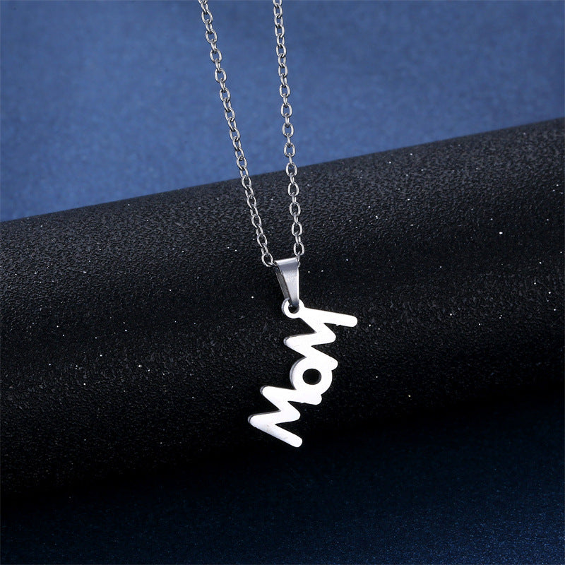 Wholesale MOM Stainless Steel Earrings Necklace Set Mother's Day ACC-ES-MinM024