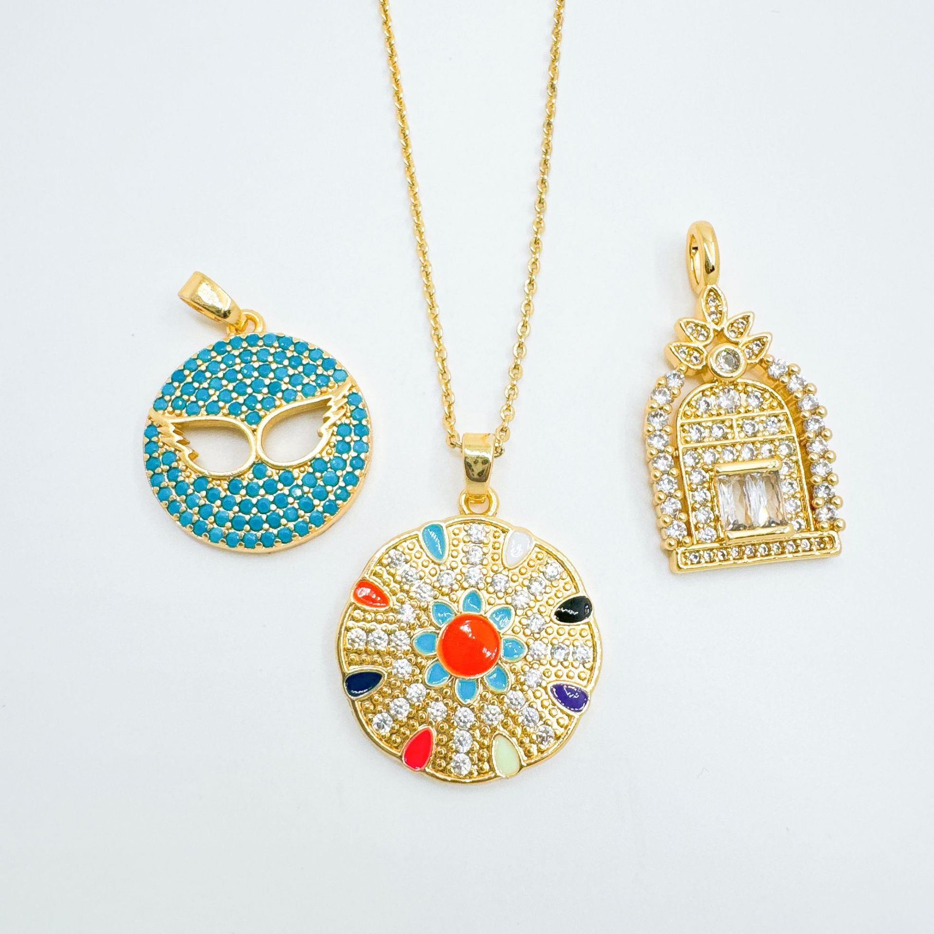 Wholesale Gold Plated Copper Evil Eye Geometric Pendant Necklace,  Fashion Jewelry Accessory for Women