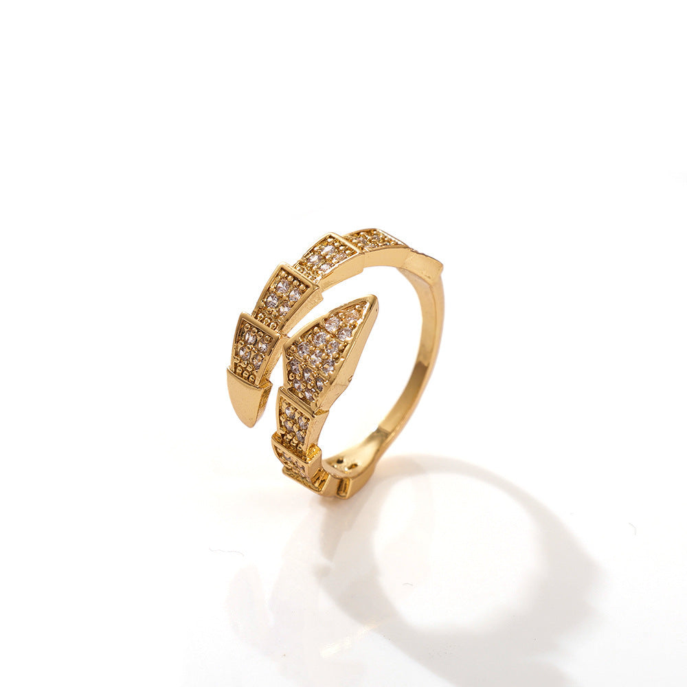 Wholesale Gold Plated Copper Zircon Open Ring with Crown Design Jewelry Accessory Gift