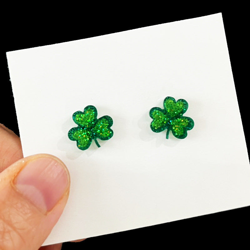 Wholesale 2 pairs/pack St. Patrick's Day Green Lucky Happy Clover Earrings ACC-ES-HY217