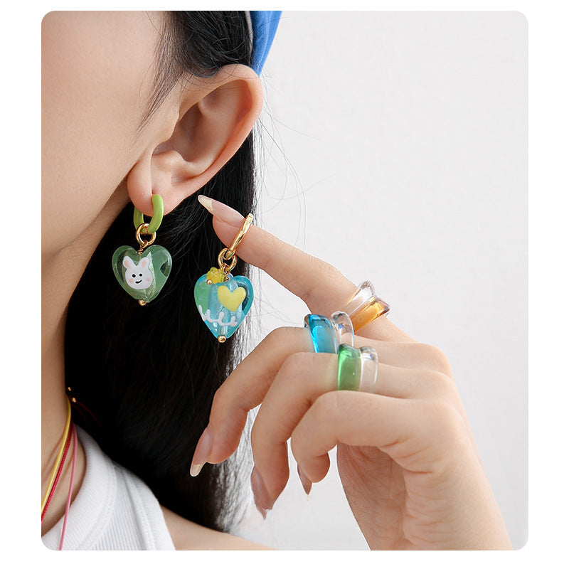 Wholesale cute colorful lovely star rabbit glaze earrings
