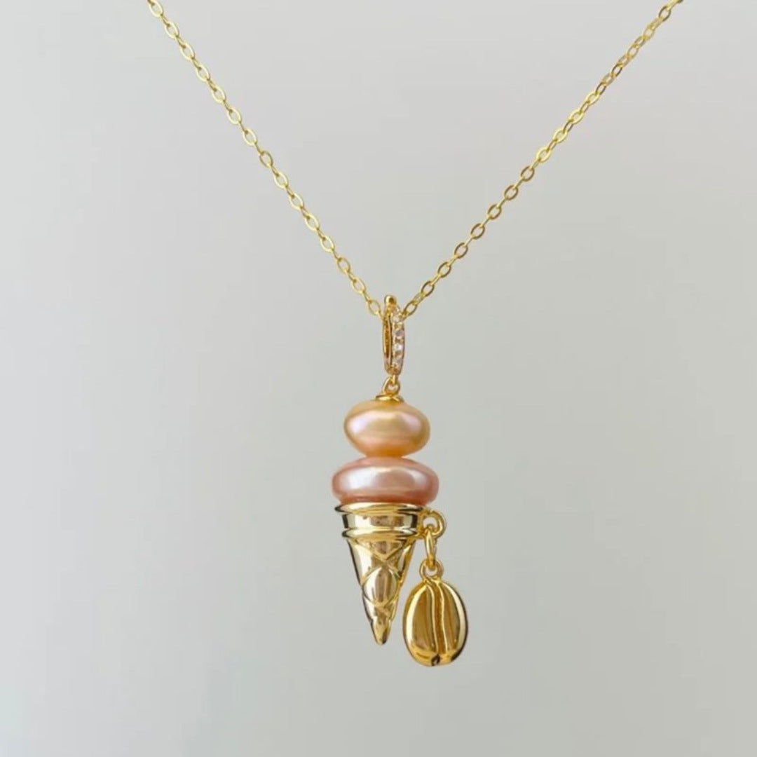 Wholesale 18K gold plated Man-made pearl ice cream pendant