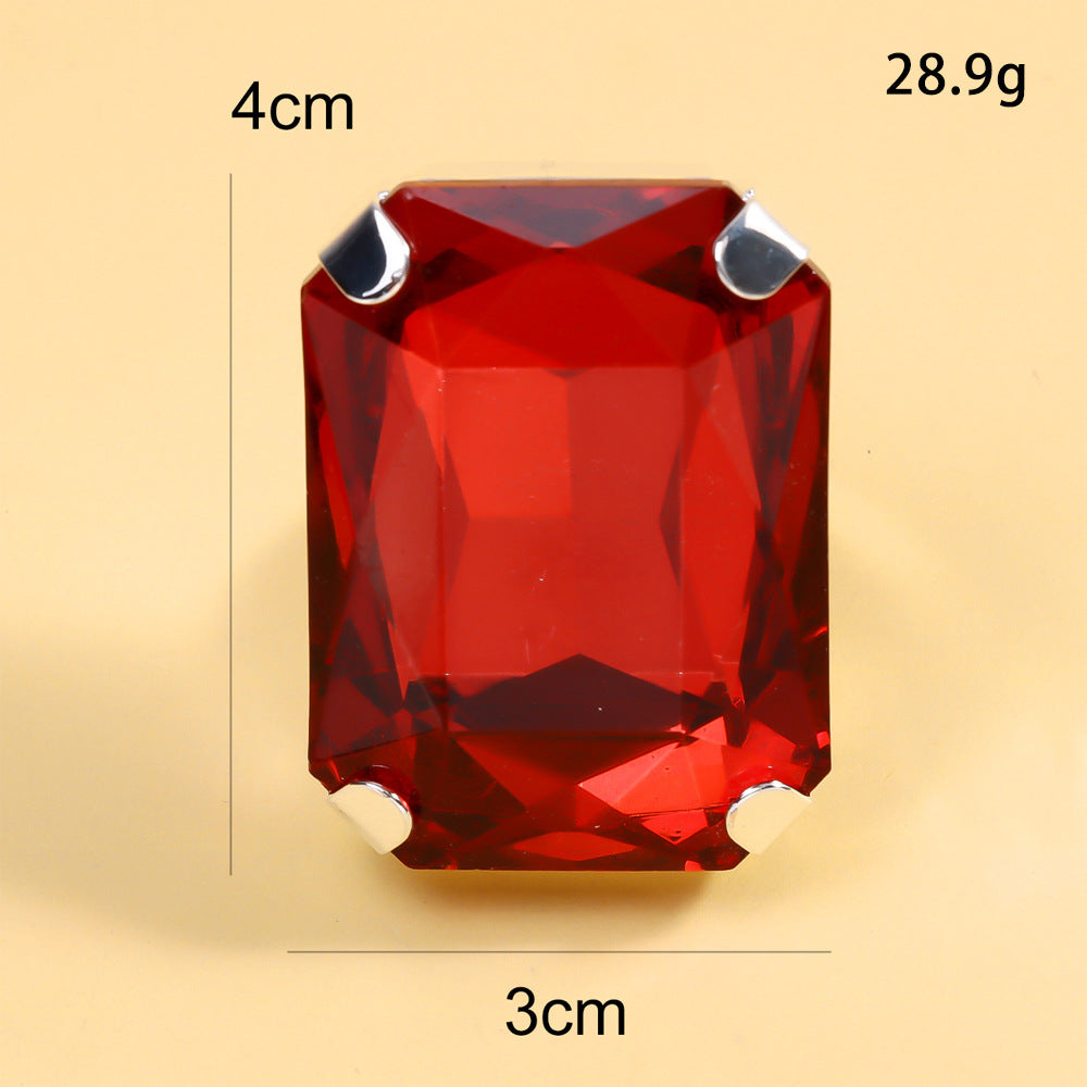 Wholesale  Simple Square Ring  Exaggerated Rhinestone Adjustable Ring