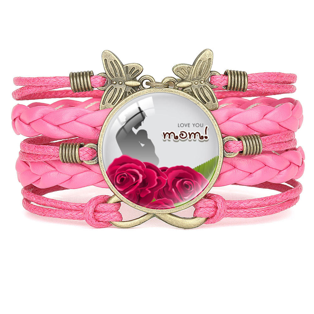 Wholesale Letter mom multi-layer braided leather bracelet