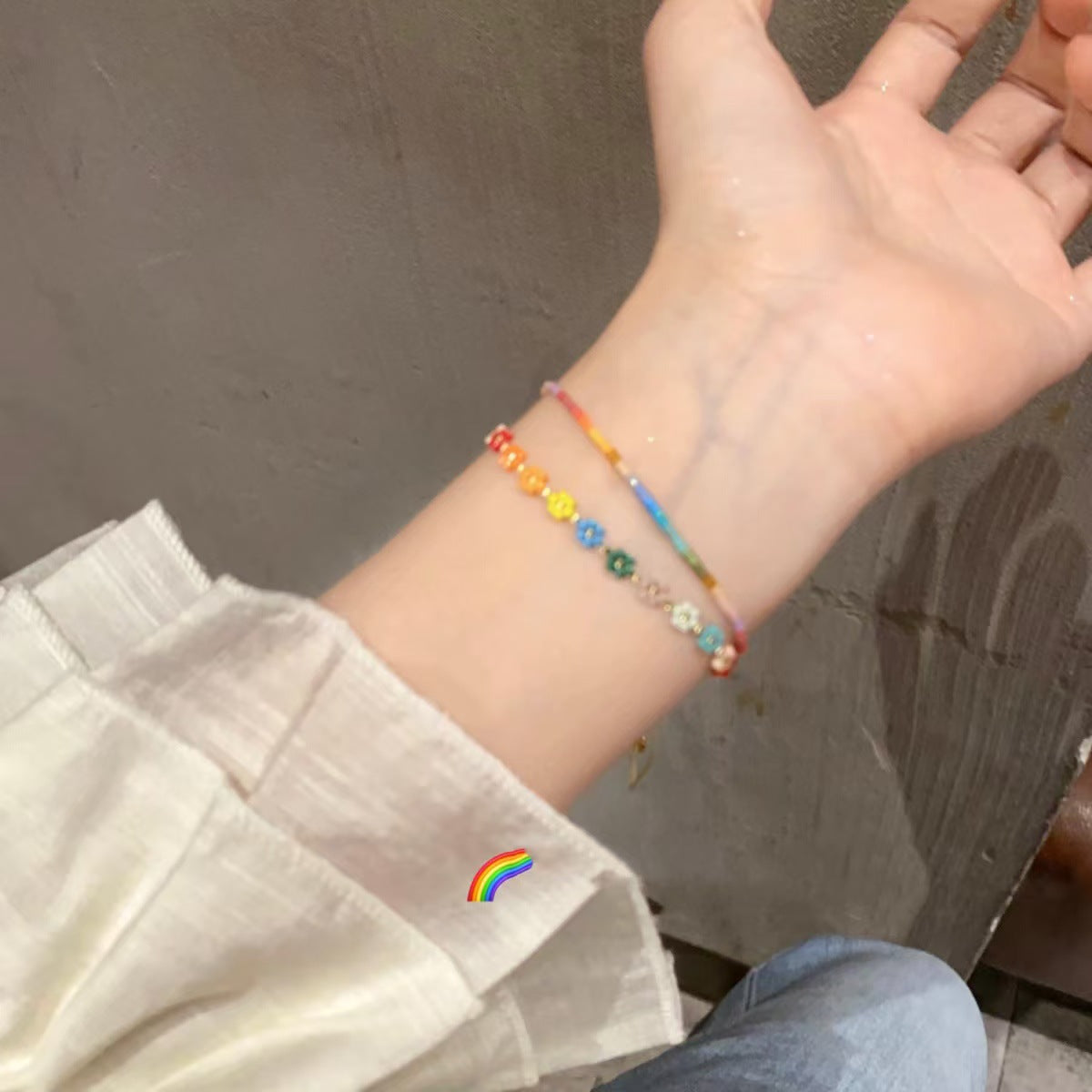 Wholesale Chic Rainbow Color Handmade Glass Beaded Bracelet For Women Fashion Jewelry Accessory Anniversary Gift And Resale