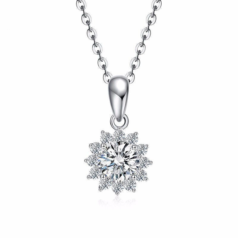 Wholesale s925 silver sunflower moissanite necklace