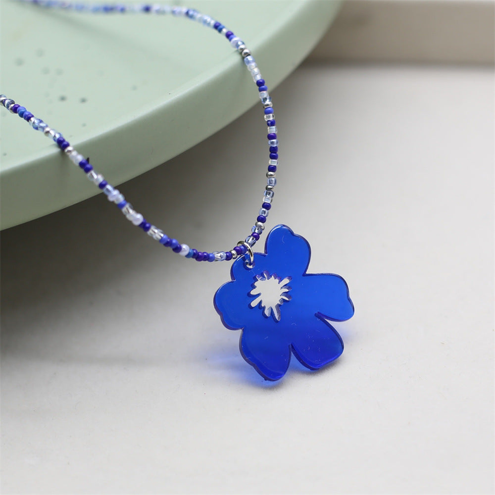 Wholesale Colorful Rice Bead Flower Necklace
