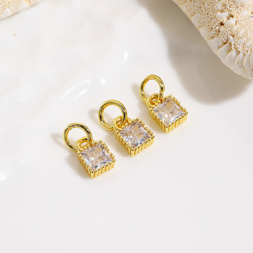 Wholesale Copper plated 18k micro inlaid zircon geometric square colorful small pendant