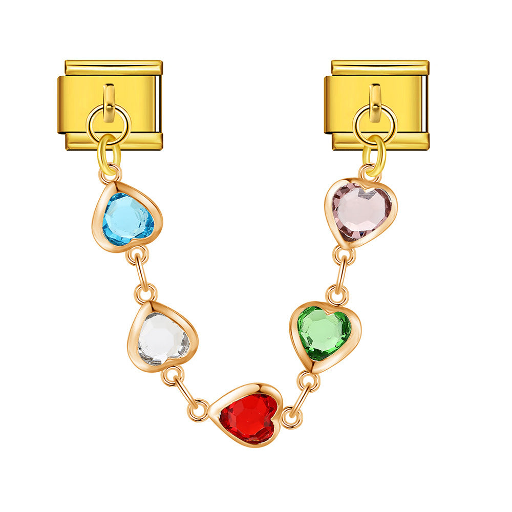 Wholesale   Italian Charm Bracelet 9mm DIY double pendant  flower and evil eye Creative Stainless Steel Composable Bracelet