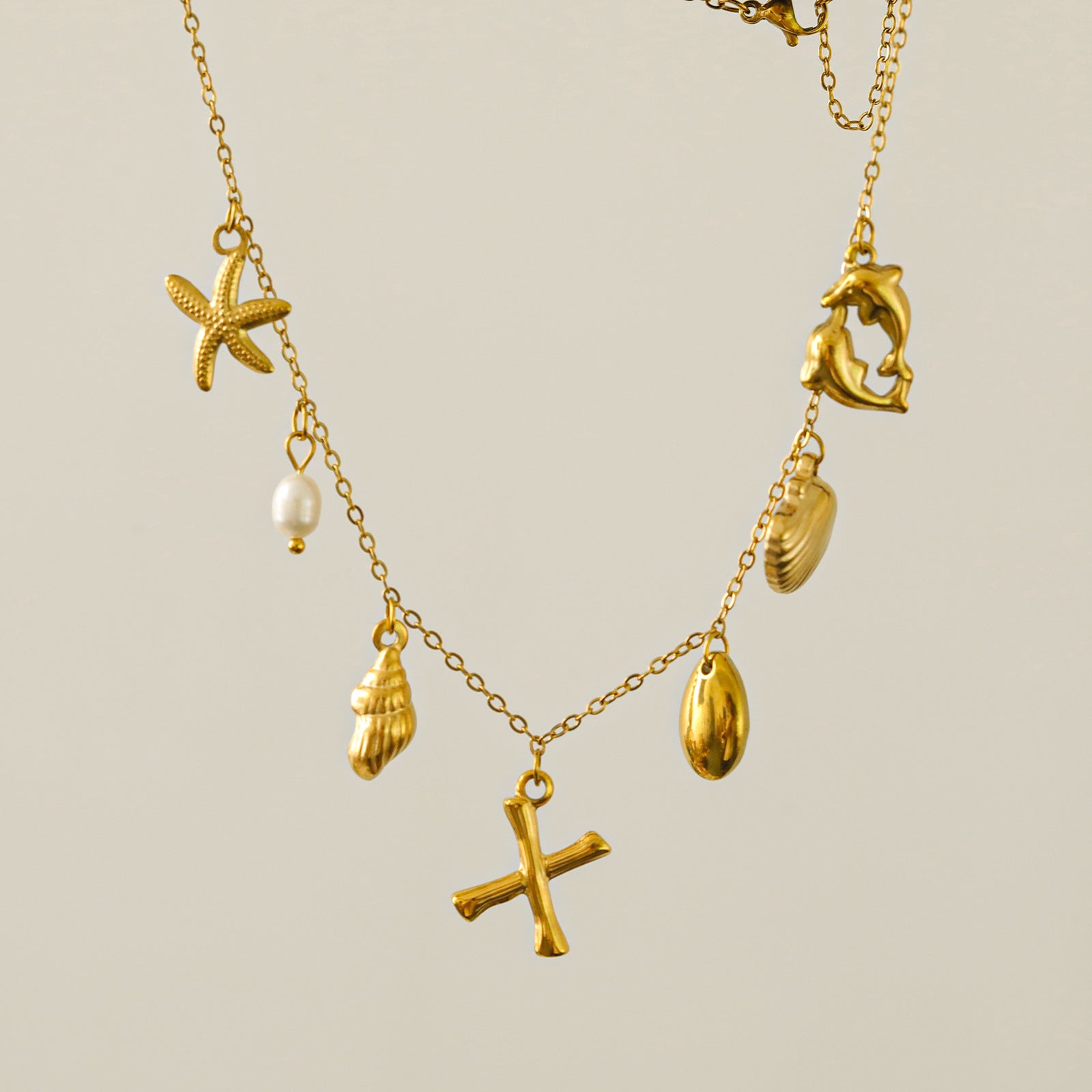 Wholesale 26 Letters Freshwater Pearl Starfish Ocean Series Necklace