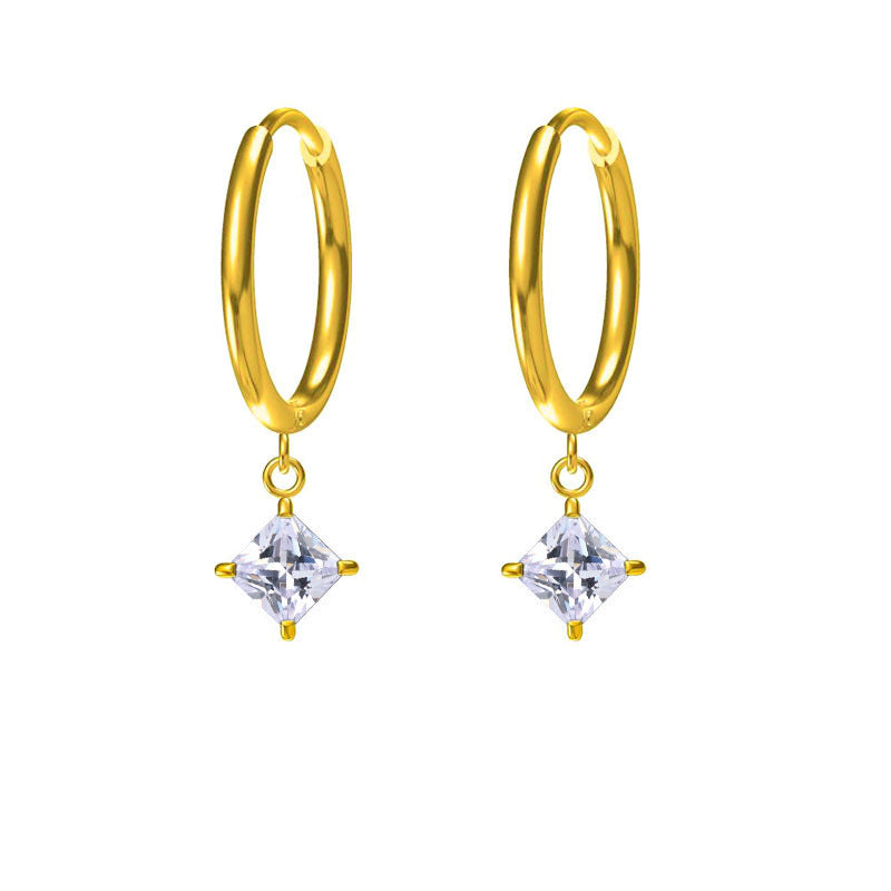 Wholesale 2PCS Steel-titanium colored zircon earrings