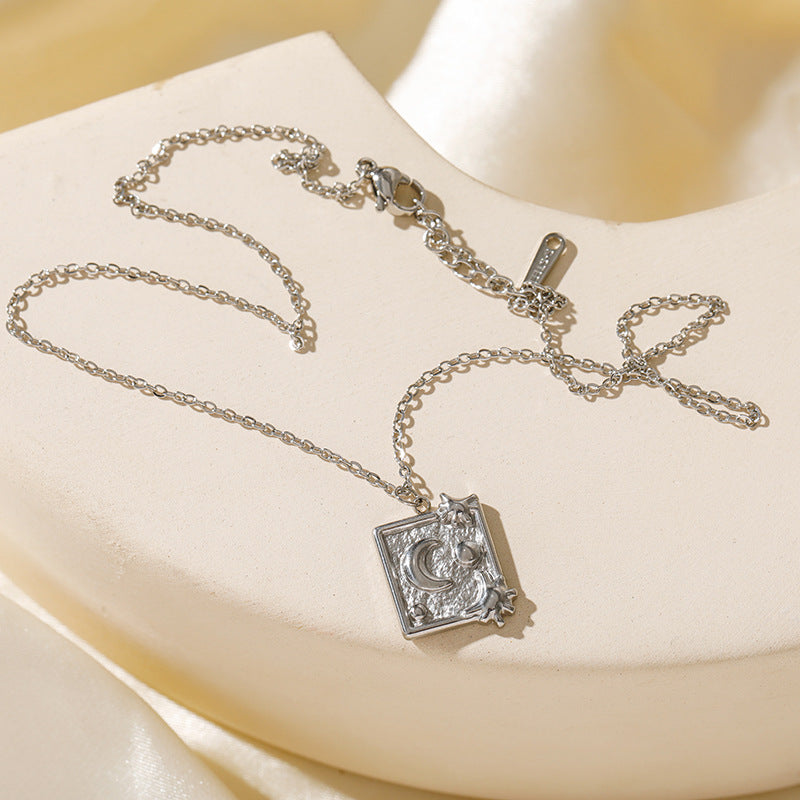 Wholesale 18k Gold Plated Stainless Steel Jewelry Star Moon Square Pendant Oil Pressure Clavicle Chain