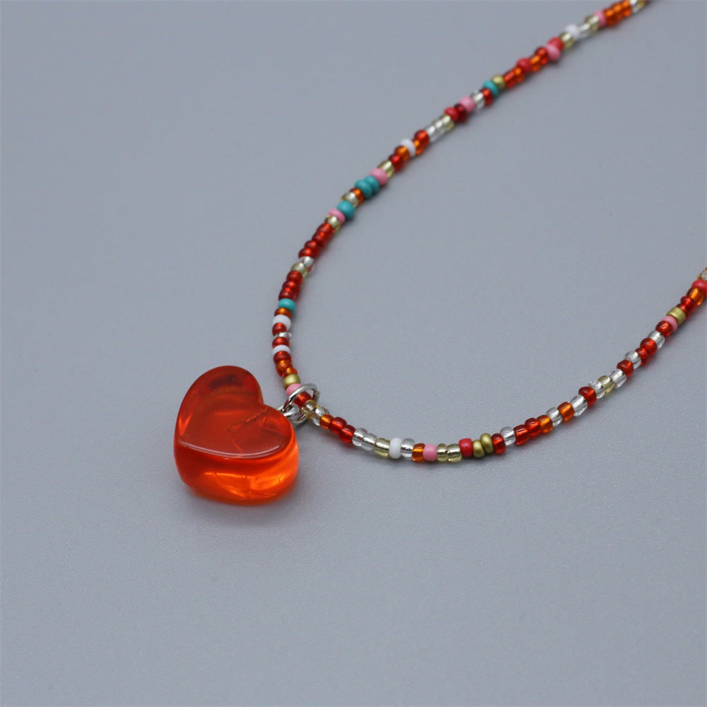 Wholesale Colorful rice beads beaded necklace  transparent love all-match clavicle chain