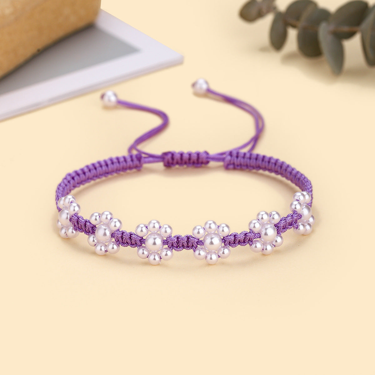 Wholesale  Pearl Handmade Woven Flat Knot Flower Bracelet