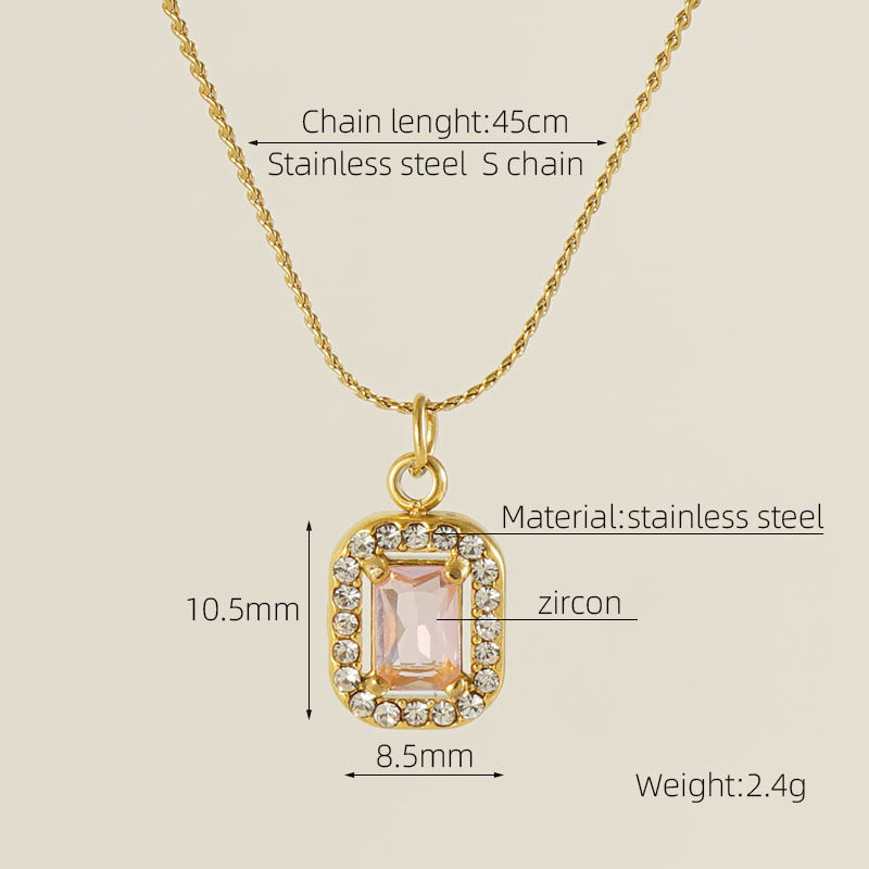 Wholesale Double Layer Diamond Encrusted Titanium Steel Square Zircon Necklace Stainless Steel Clavicle Chain ACC-NE-ZhongXin003