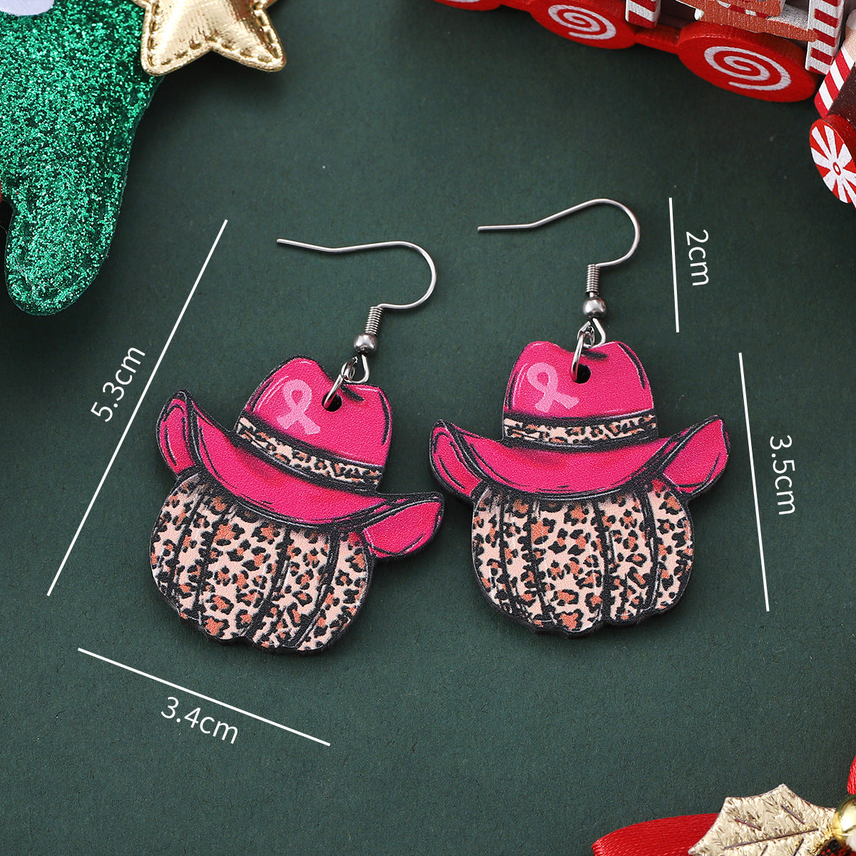 Wholesale Thanksgiving Hat Bow Leopard Print Pumpkin Wood Western Style Earrings ACC-ES-ChuLian078