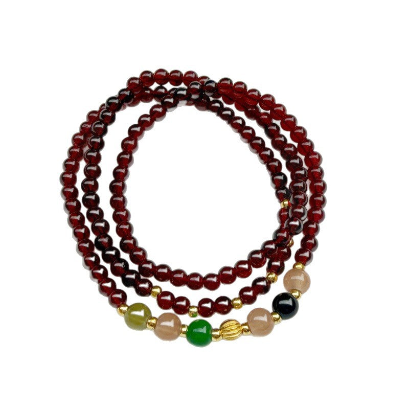 Wholesale Boutique Layered Beaded Bracelet,  Faux Garnet Glass Beads,  Trendy Geometric Hand Jewelry for Everyday Wear