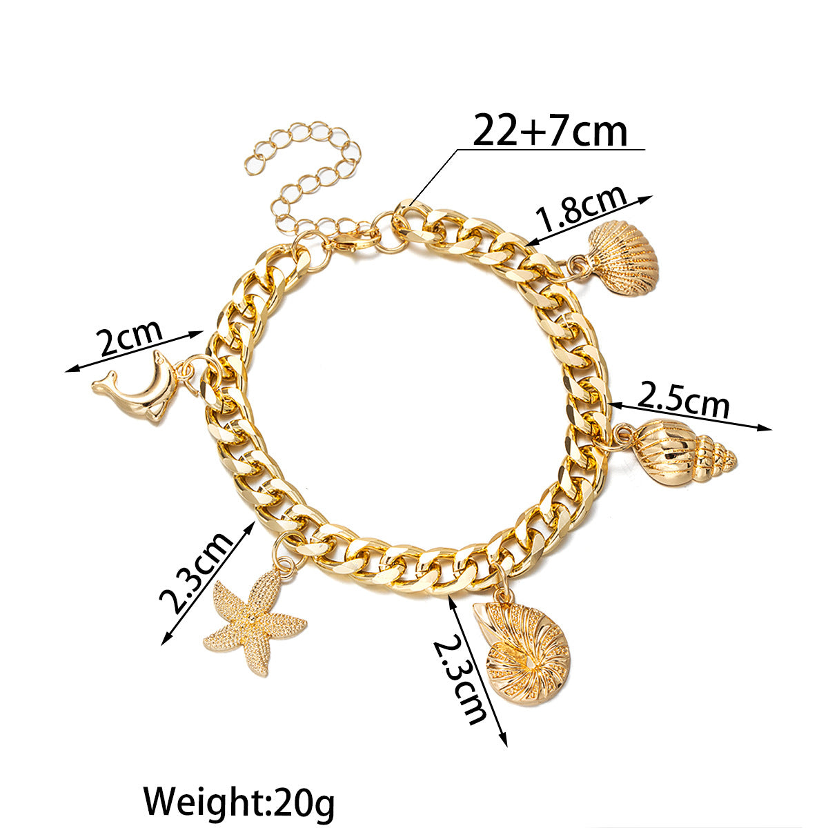 Wholesale Alloy starfish dolphin conch scallop thick chain alloy anklet