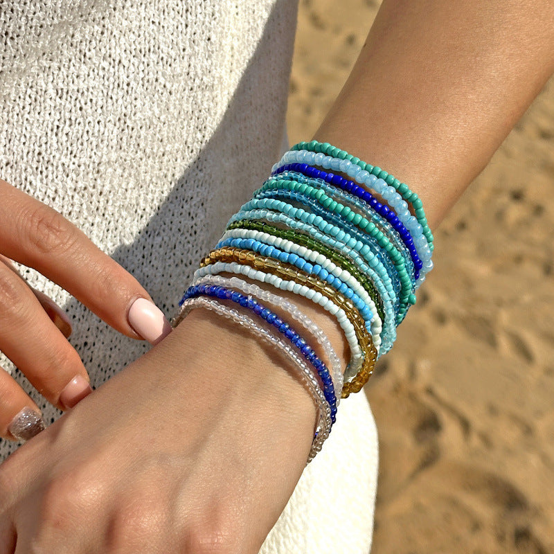 Wholesale Bohemian Same-Color Stacked Rice Beads Bracelet Set