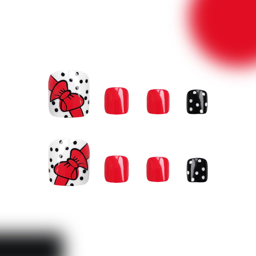 Wholesale 24 Pieces/box Nail Stickers Red Bow Corrugated Manicure Press-on Nails Kits ACC-NS-GuaiXL009