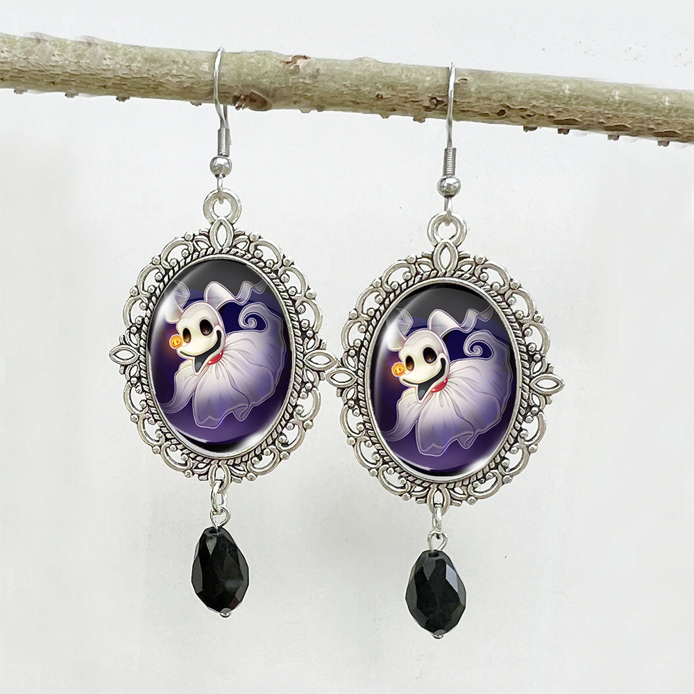 Wholesale Halloween Stainless Steel Ear Hook Oval Lace Metal Earrings ACCVIP-ES-XiangLian004