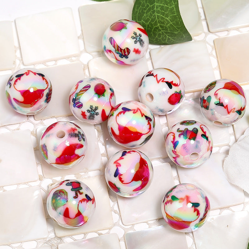 Wholesale 100pcs Santa Claus Printed Round Acrylic Beads DIY Bead Pen Accessories ACC-BDS-BLG079