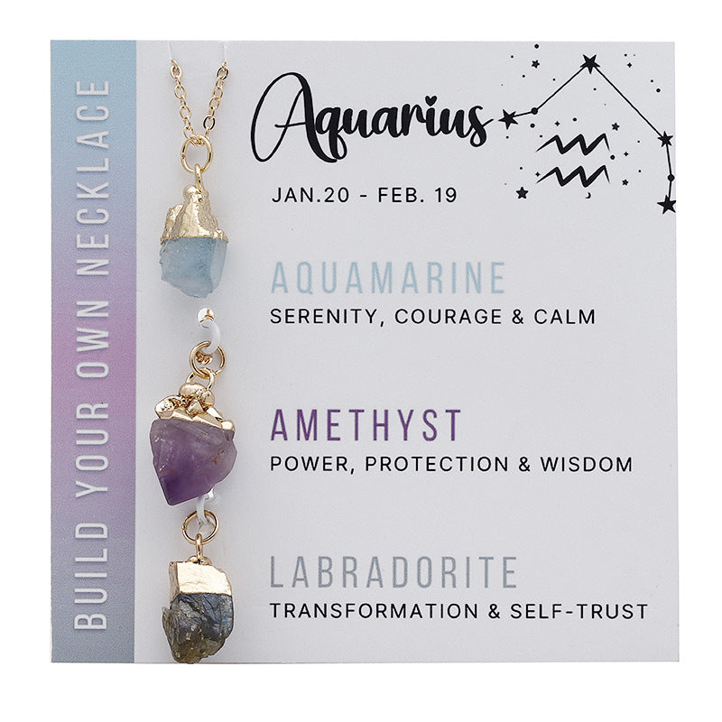 Wholesale Natural Stone Crystal Cards Stainless Steel Birthstone Twelve Zodiac Signs Necklace Set ACC-NE-ZhuangZ001