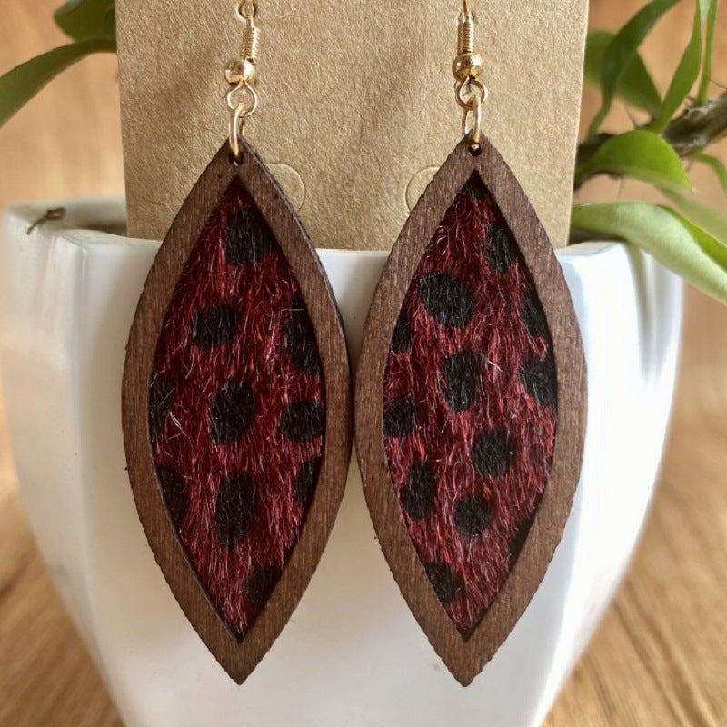 Wholesale 2 pairs/ pack Leather printed leopard pattern earrings