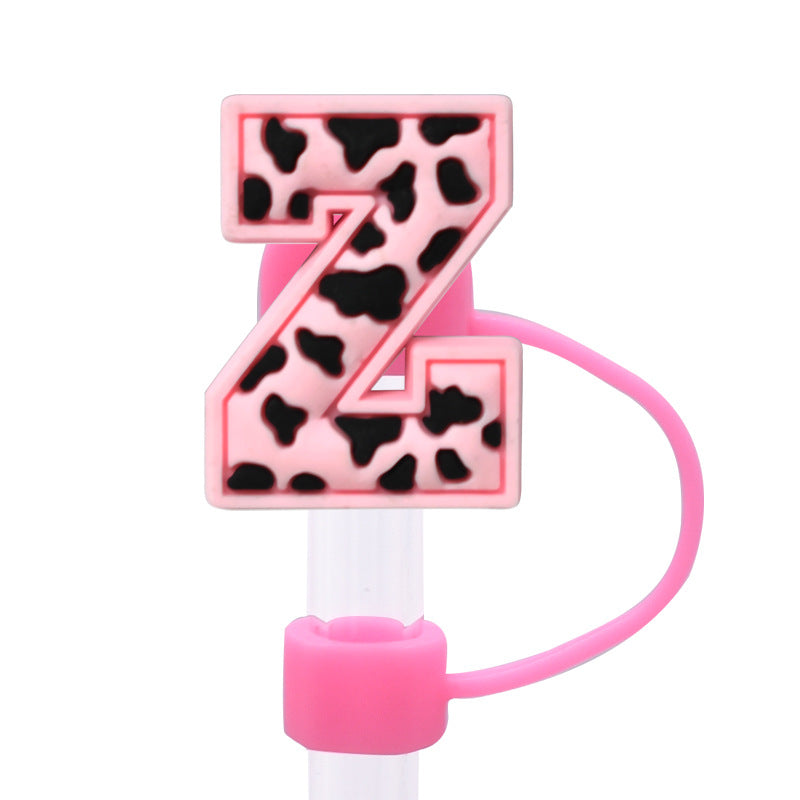 Wholesale Random 100pcs Pink leopard print cartoon Straw Cover Straw Tube Cap