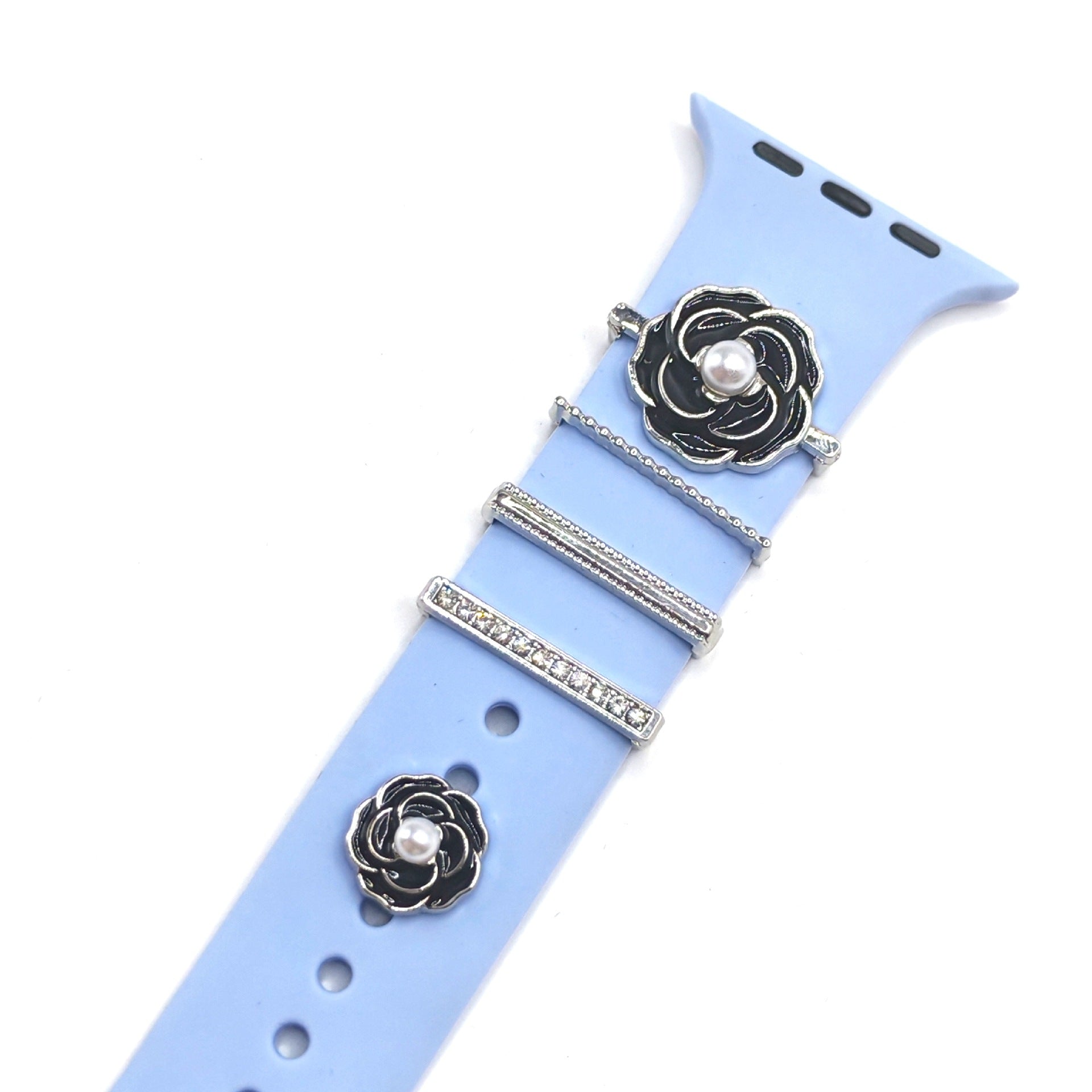 Wholesale Zinc Alloy Camellia Flower Decorative Accessory Set For Band Silver Silicone Strap 4 Pieces