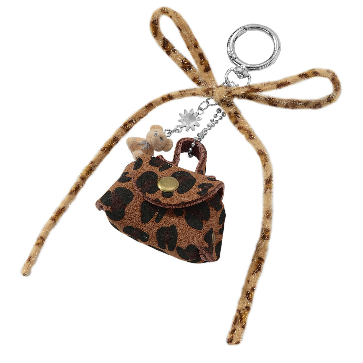 Wholesale Zinc alloy vintage leopard print bowknot small bag keychain